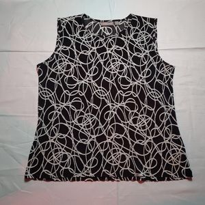 Croft & Barrow Tank Top Women's Large Black Stretch Pleated Shirt Round Neck Tee